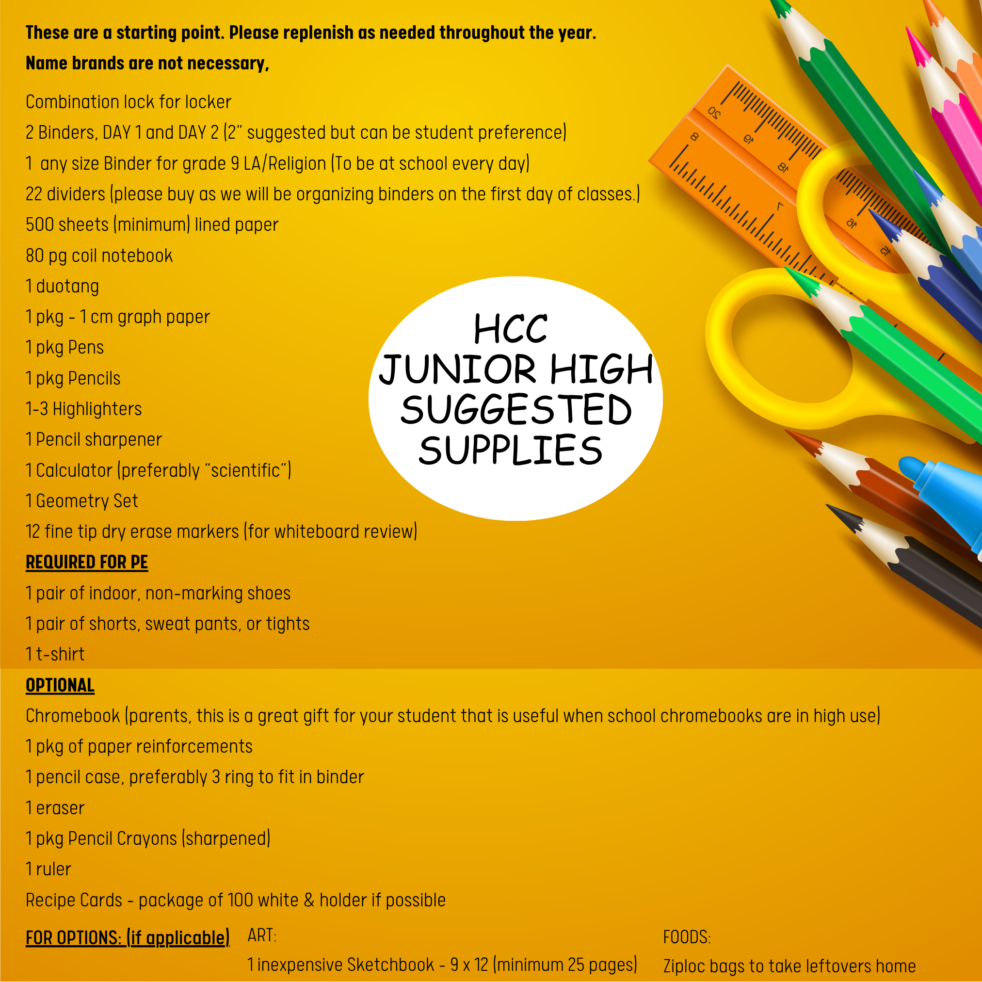 jr high supplies list 25 26 (Instagram Post)